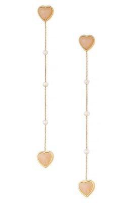 Ettika Quartz Heart & Freshwater Pearl Linear Drop Earrings in Gold
