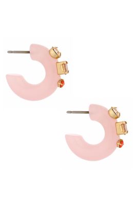 Ettika Resin & Crystal Huggie Hoop Earrings in Pink