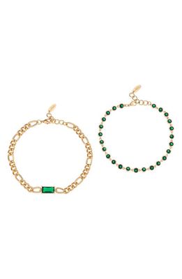 Ettika Set of 2 Chain & Cubic Zirconia Anklets in Green