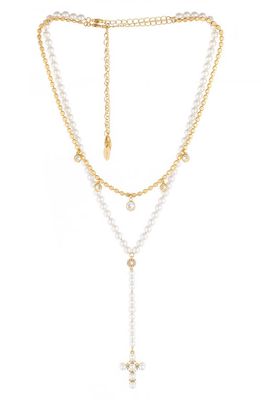 Ettika Set of 2 Cubic Zirconia Charm & Imitation Pearl Necklaces in Gold