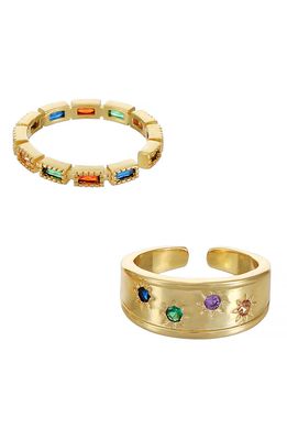 Ettika Set of 2 Rainbow Cubic Zirconia Ring Set in Gold