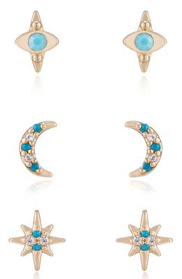 Ettika Set of 3 Celestial Stud Earrings in Turquoise