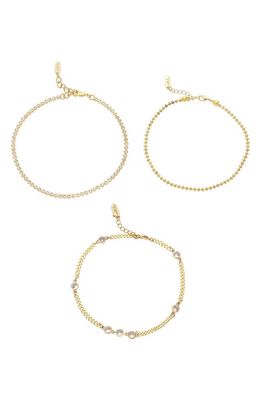 Ettika Simple Beauty Set of 3 Cubic Zirconia Anklets in Gold