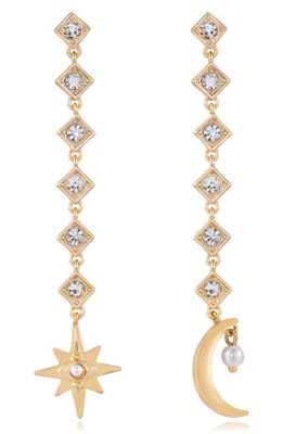 Ettika Star & Moon Imitation Pearl Linear Drop Earrings in Gold