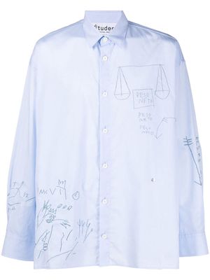 Etudes doodle-print button-up shirt - Blue