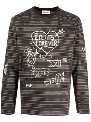 Etudes graffiti-embroidered striped T-shirt - Multicolour