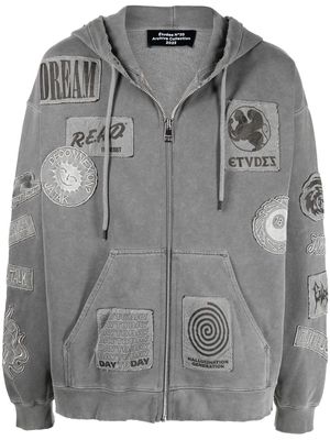 Etudes logo-patch zip hoodie - Grey