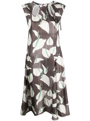 Eudon Choi leaf-print sleeveless dress - Brown