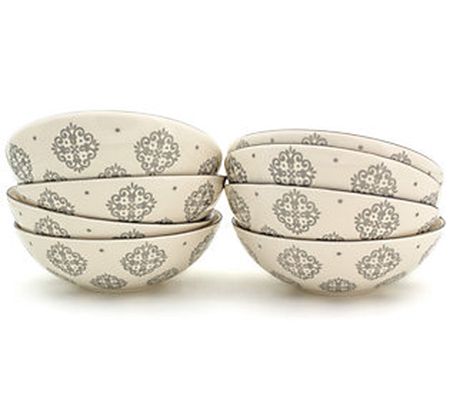 Euro Ceramica Alfama 8-Piece Hand Stamped Bowl Set - Gray