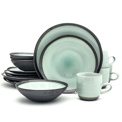Euro Ceramica Diana 16 Piece Dinnerware Set in Turquoise And Metallic