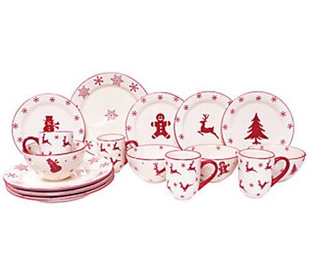 Euro Ceramica Winterfest Holiday 16-Piece Dinne rware Set