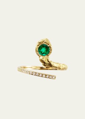 Eva Ring in 18K Solid Yellow Gold with 4.4mm Emerald and Top Wesselton VVS Diamonds