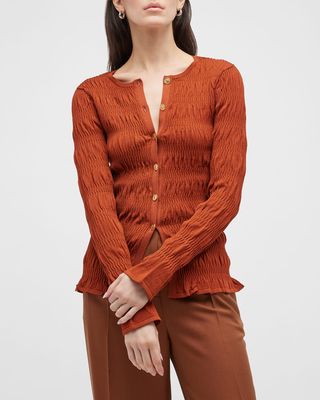 Evanne Button-Front Ruched Cardigan