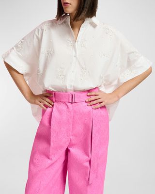 Evelyn Embroidered Cotton Poplin Button-Front Shirt