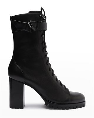 Evelyn Leather Block-Heel Combat Boots
