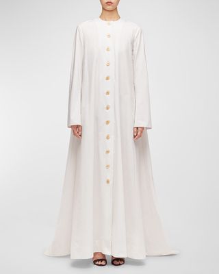 Evelyn Long-Sleeve Button-Front Gown