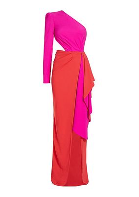 Evelyn One-Shoulder Colorblocked Draped Gown