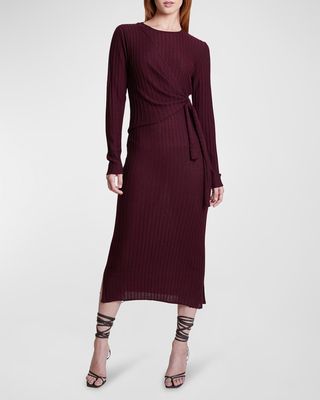 Evelyn Rib-Knit Faux Wrap Midi Dress
