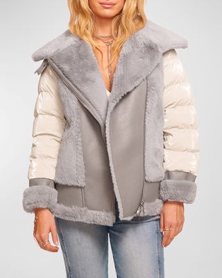 Evelynn Faux Fur Moto Puffer Jacket