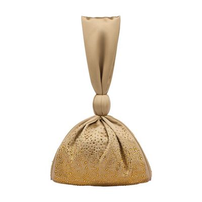 Evening satin bucket bag with rhinestones