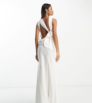 Ever New Bridal exclusive high neck backless maxi dress in ivory-White