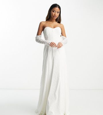 Ever New Bridal exclusive off shoulder lace maxi dress in ivory-White