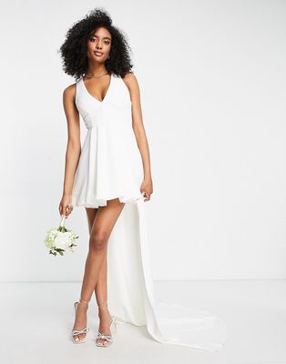 Ever New Bridal plunge high low mini dress in ivory-White