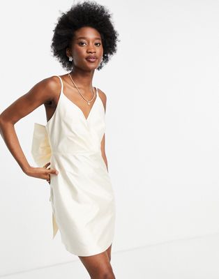 Ever New cami wrap mini dress with bow back in ivory-White