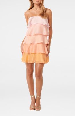 Ever New Cleo Ombré Ruffle Strapless Minidress in Orange Ombre