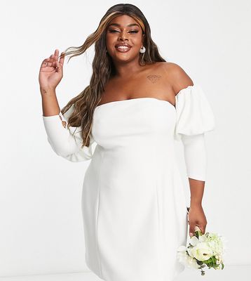 Ever New Curve Bridal structured puff sleeve mini dress in ivory-White