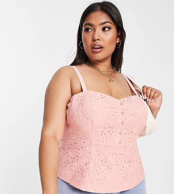 Ever New Curve button up broderie cami top in sun blush-Pink