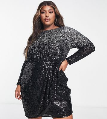 Ever New Curve embellished ombre wrap dress in charcoal-Gray