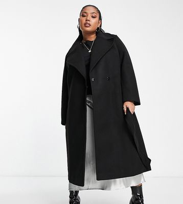 Ever New Curve formal wrap coat with tie belt in black