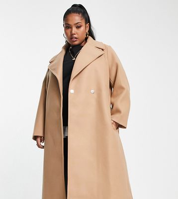 Ever New Curve formal wrap coat with tie belt in camel-Neutral