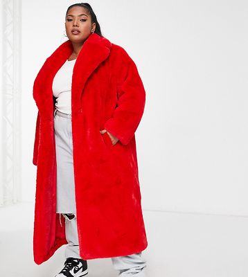 Ever New Curve oversized faux fur midi coat in pillarbox red