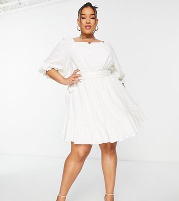 Ever New Curve puff sleeve mini dress in porcelain-White