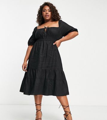 Ever New Curve puff sleeve tiered midi dress in black