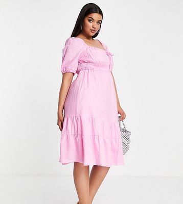 Ever New Curve puff sleeve tiered tea dress in pink