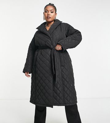Ever New Curve quilted wrap longline coat in black