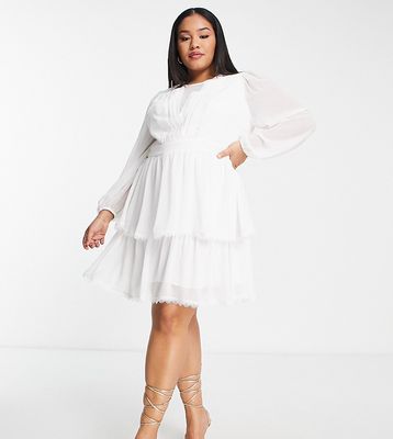 Ever New Curve tiered sheer mini dress in white lace