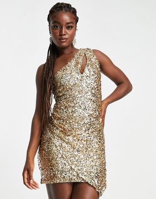 Ever New cut out drape sequin mini dress in bronze gold