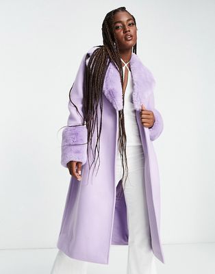 Ever New faux fur collar coat with cuffs in lilac-Purple