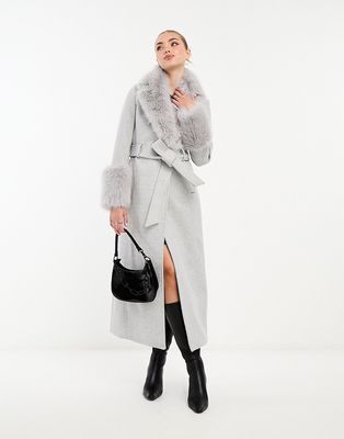 Ever New faux fur maxi coat in light gray