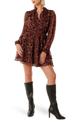 Ever New Floral Long Sleeve Ruffle Minidress in Winter Peony Bloom