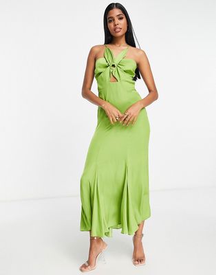 Ever New flower midi cut out dress in green satin