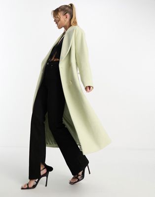 Ever New formal wrap coat with tie belt in textured green