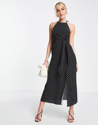 Ever New halter midi dress in black polka dot