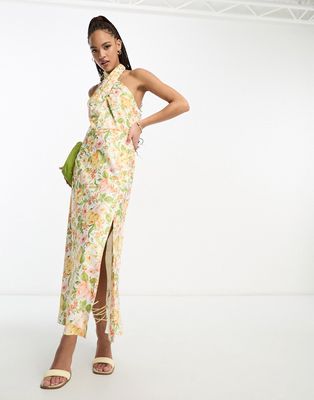 Ever New halter neck maxi dress with split in floral-Multi