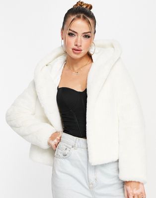 Ever New hooded faux fur coat in winter white