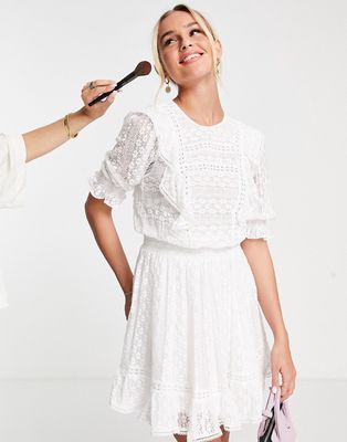 Ever New lace mini dress in porcelain-White